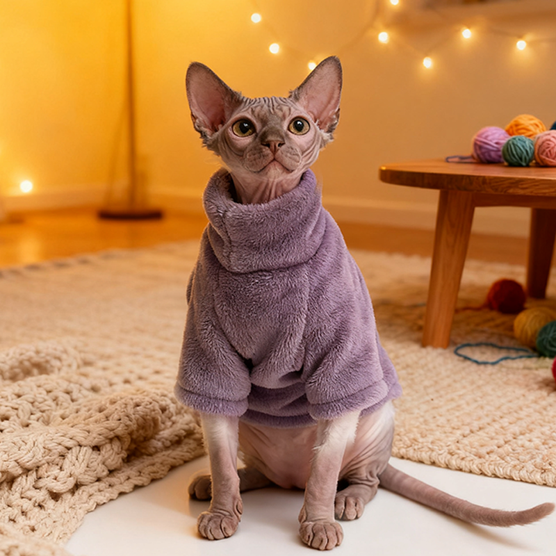 网红猫咪衣服新款德文斯芬克斯无毛猫过冬衣服遮肚子保暖内搭睡衣
