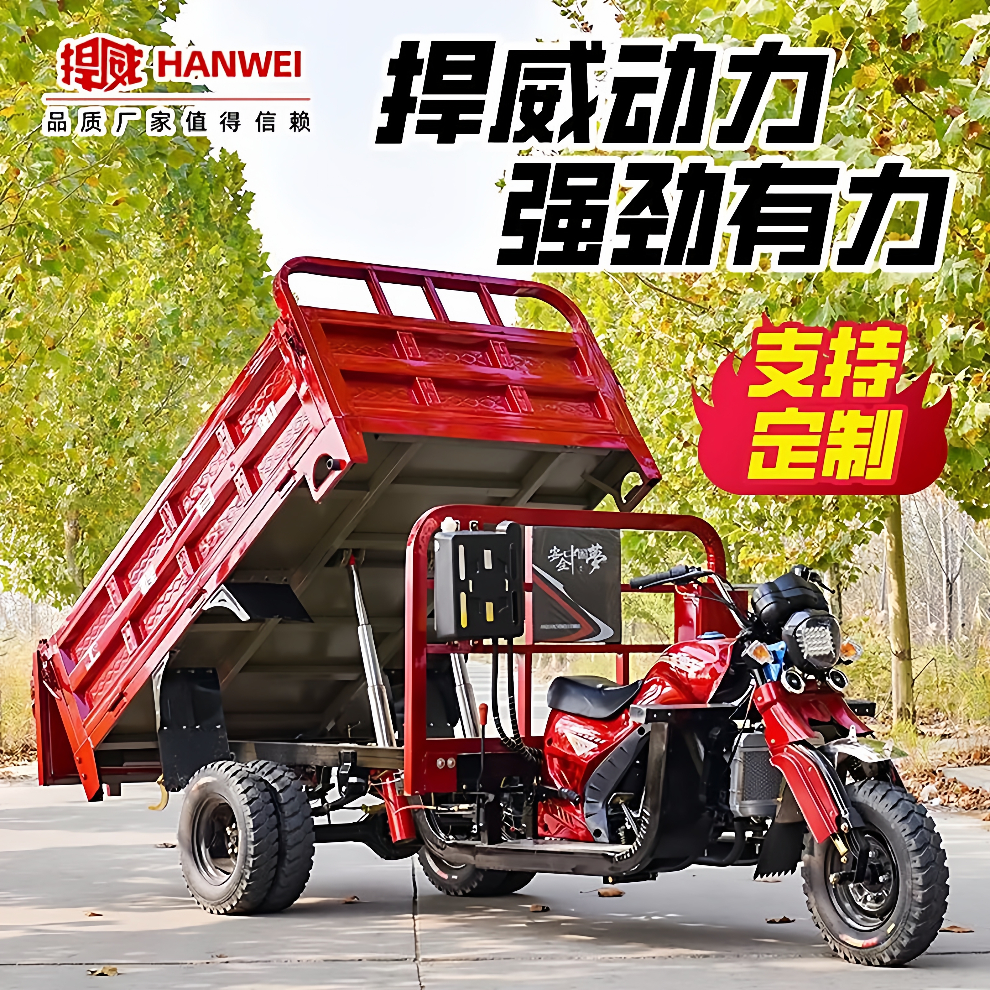 宗申动力汽油三轮摩托车货运五轮双顶自卸家用燃油水冷载重王农用