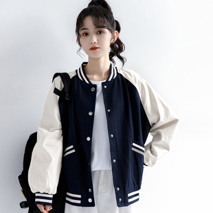 韩国2026秋季新款港风拼色运动夹克女百搭休闲外套学生宽松棒球服