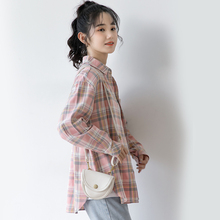 韩国2025新款粉色格子长袖衬衫女春夏慵懒宽松中长款衬衣休闲外套