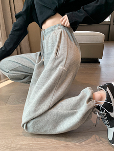 阔腿休闲裤 小个子宽松直筒束脚卫裤 女春秋2026新款 韩国灰色运动裤