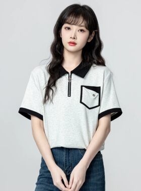 花灰色POLO衫短袖T恤女2026夏季