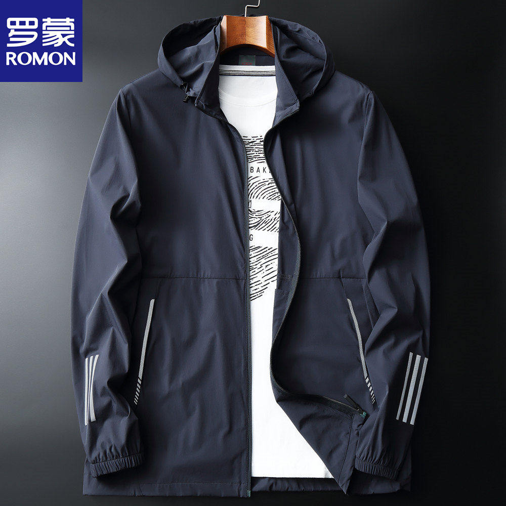 罗蒙正品速干大码防晒服男夏季宽松胖子超薄夹克弹力透气冰丝外套