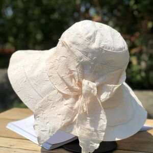新款渔夫帽子女夏季薄款透气遮阳帽蝴蝶结大沿防晒帽度假沙滩盆帽