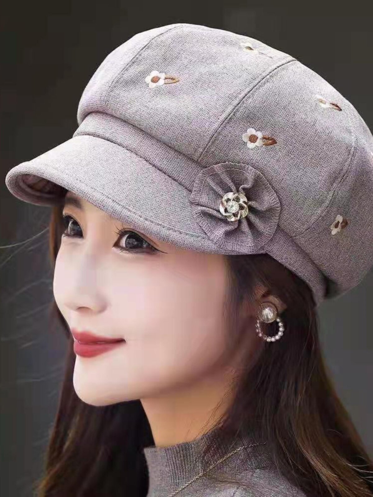 여성스러운 모자 트렌디한 팔각형 모자 새로운 봄 가을 고급 베레모 홍콩 스타일의 뾰족한 모자 아름다운 어머니 모자