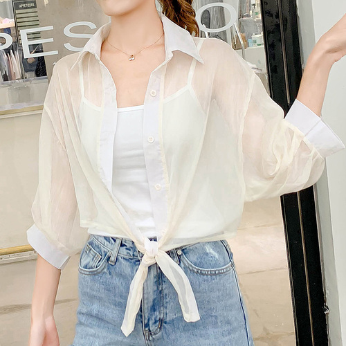 Real shot 2021 summer new perspective Chiffon versatile personality sunscreen coat air conditioning shirt