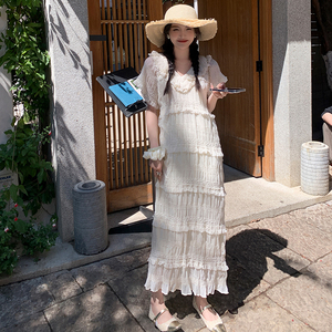 法式木耳边超仙浪漫连衣裙女2025年夏季新款层次感度假风甜美长裙图片