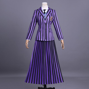星期三小狼女衣服cos紫色校服长裙艾格尼丝制服亚当斯一家第二季
