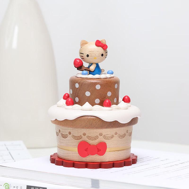森活木趣木质音乐盒八音盒可旋转HelloKitty女生儿童女孩生日礼物
