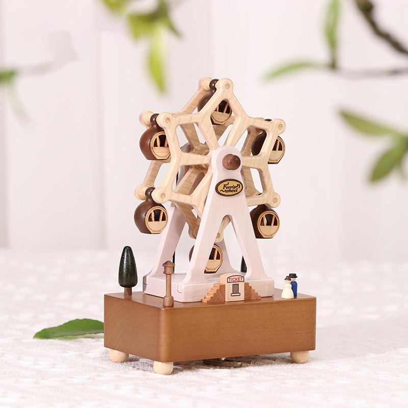 森活木趣实木音乐盒梦幻摩天轮动态八音盒送女生女孩节日生日礼物