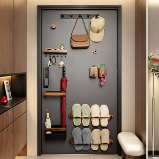 胡桃木磁吸收纳架入户门磁吸钥匙挂钩壁挂门后衣帽收纳雨伞拖鞋架