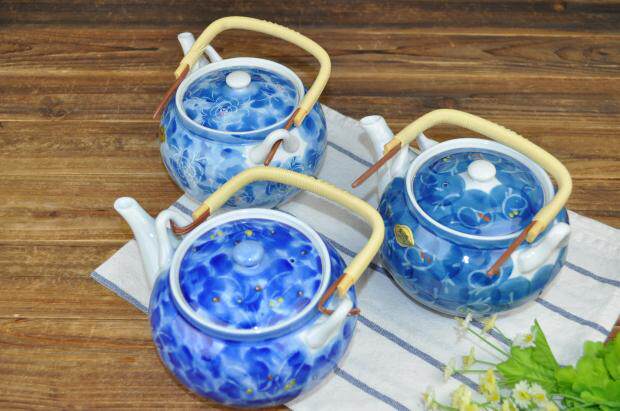 手绘特力和乐瑕疵日本进口高温釉下彩陶瓷茶具蓝绘系列茶壶