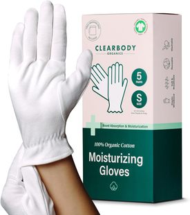 美国直邮 5双 Clearbody白色有机棉手套100%有机棉可重复使用保湿