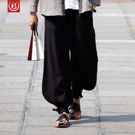 中国风男士大码直筒亚麻宽松长裤