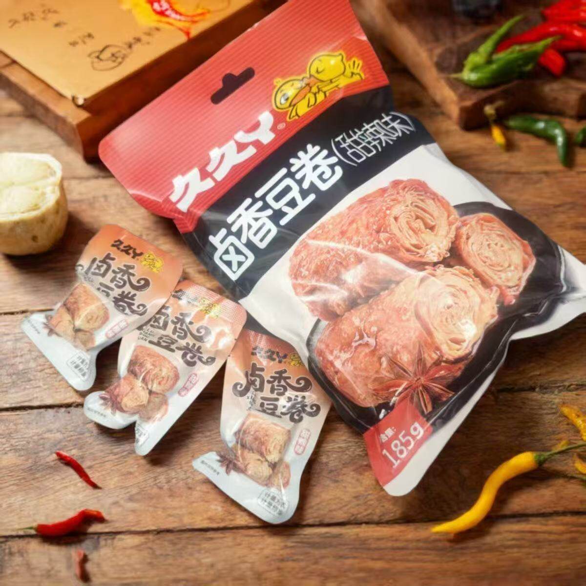 久久丫卤香豆卷甜辣味办公室解馋即食185g袋装豆腐卷豆干零食小吃