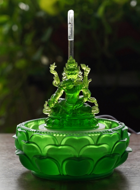 珍悦琉璃五路绿财神水供流水摆件