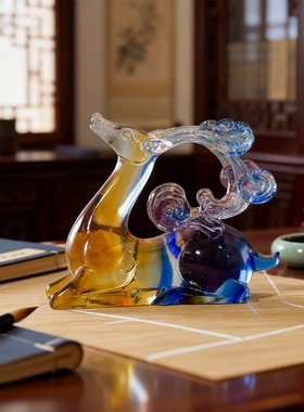 琉璃如意梅花鹿摆件送礼