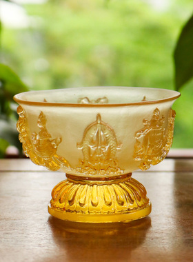 纯手工古法琉璃佛堂居家摆件供杯
