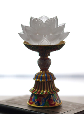 2025新款七彩琉璃白色莲花灯佛前供灯供佛灯插电充电led长明灯