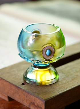 琉璃青莲荷韵供水杯摆件