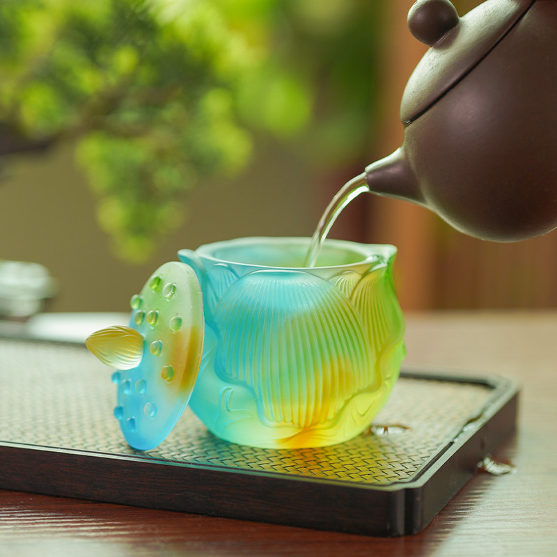 古法琉璃八色圣水杯居家佛供用品供杯供佛净水杯佛堂供奉杯包邮