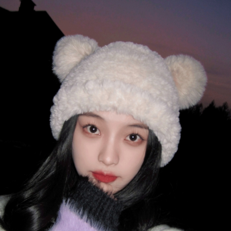 可爱小熊帽子女款冬季学生新款毛绒小头围毛毛洋气时髦渔夫帽大檐