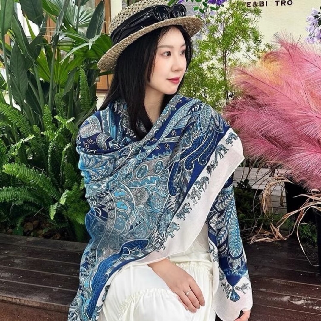 民族风花朵防晒遮阳披肩围巾女