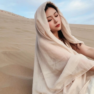 披肩薄围巾大西北宁夏敦煌旅游穿搭纱巾棉麻沙巾沙漠防晒丝巾