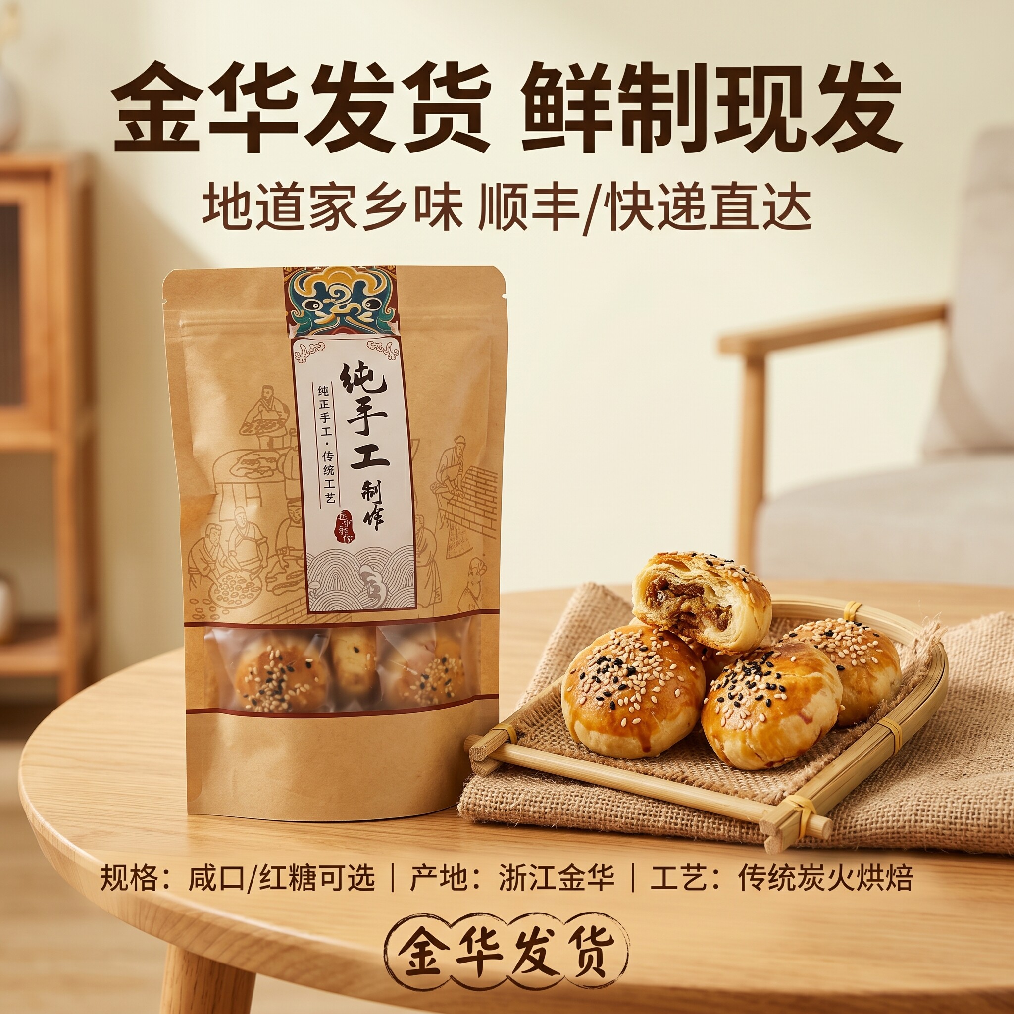 金华酥饼红糖咸香小酥饼梅干菜肉浙江特产送礼酥脆面点主零食饱腹