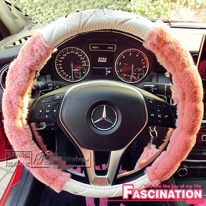 亏死卖冬季新款韩版獭兔毛仿真皮汽车方向盘套 毛绒粉色玫红黑色