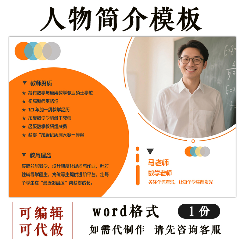 人物简介模板美术老师简介海报介绍教师宣传栏风采展示word格式