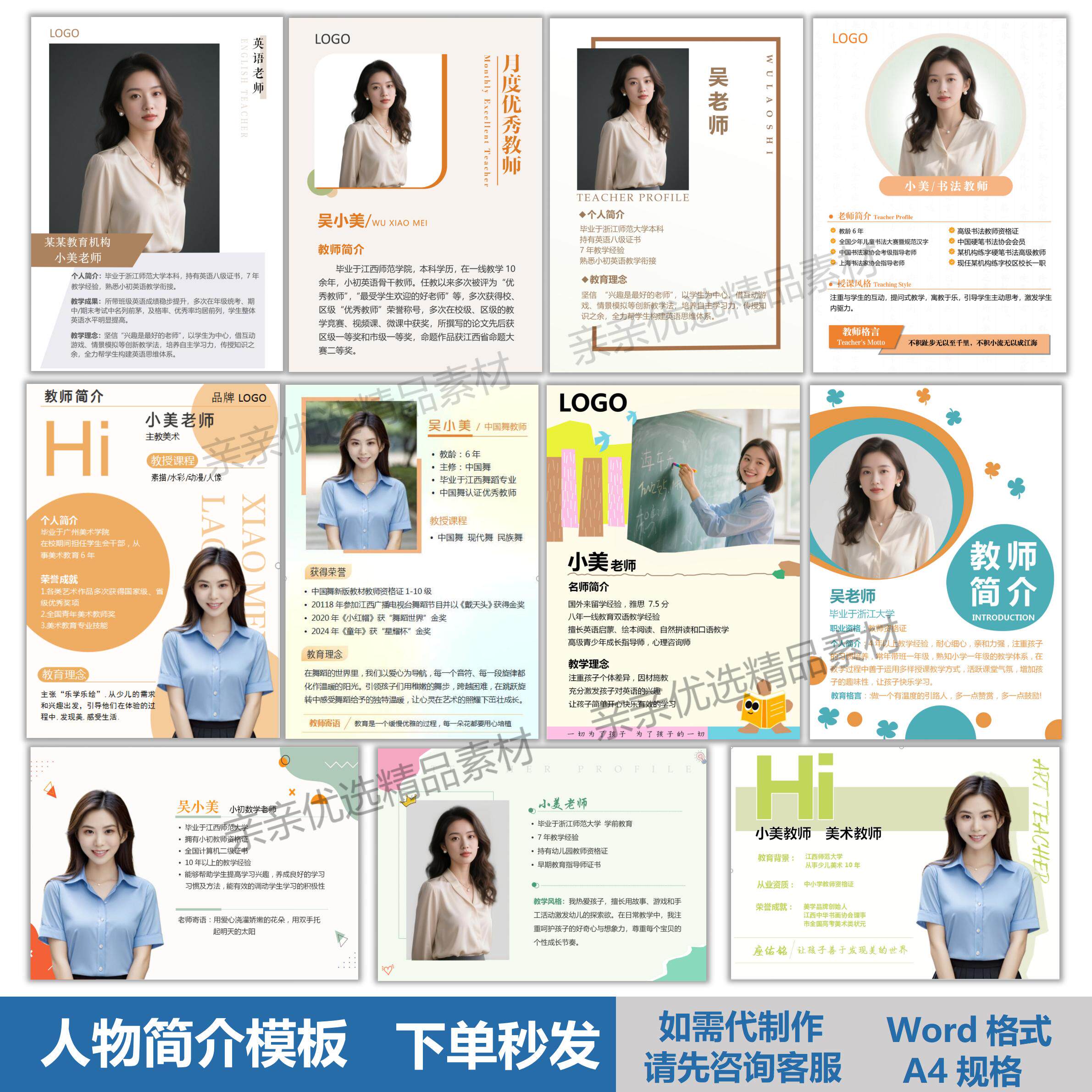 宣传栏人物简介模版教师介绍个人简历海报设计word电子版可编辑