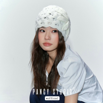 轻松实现头包脸！针织花花帽～