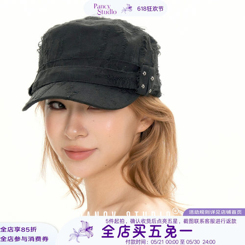 古早韩系流浪风破洞铆钉鸭舌帽