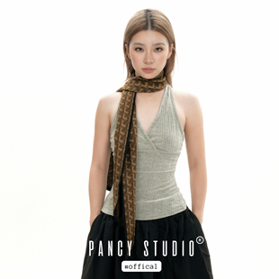 PANCY双面设计！复古秋冬飘带老花围巾长条加厚丝巾气质老钱风