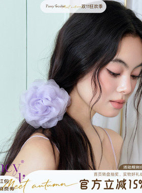 PANCY雾霭玫瑰加大款~温柔花朵发圈网纱少女发绳复古法式头绳