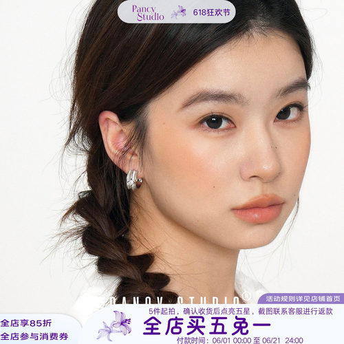 绸缎金属感锆石耳钉c圈耳环