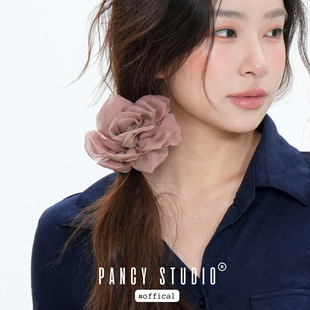 PANCY雾霭玫瑰 复古头绳 超仙变色网纱发圈温柔立体花朵发绳法式