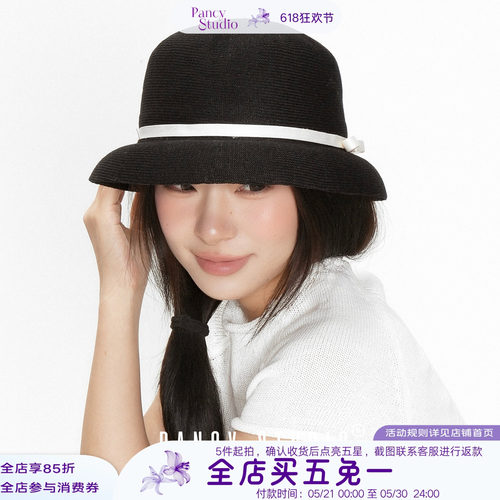 PANCY留洋千金~春夏赫本风礼帽轻薄盆帽法式老钱优雅蝴蝶结帽子