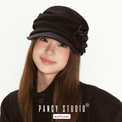 高版本混羊毛中古花朵报童帽