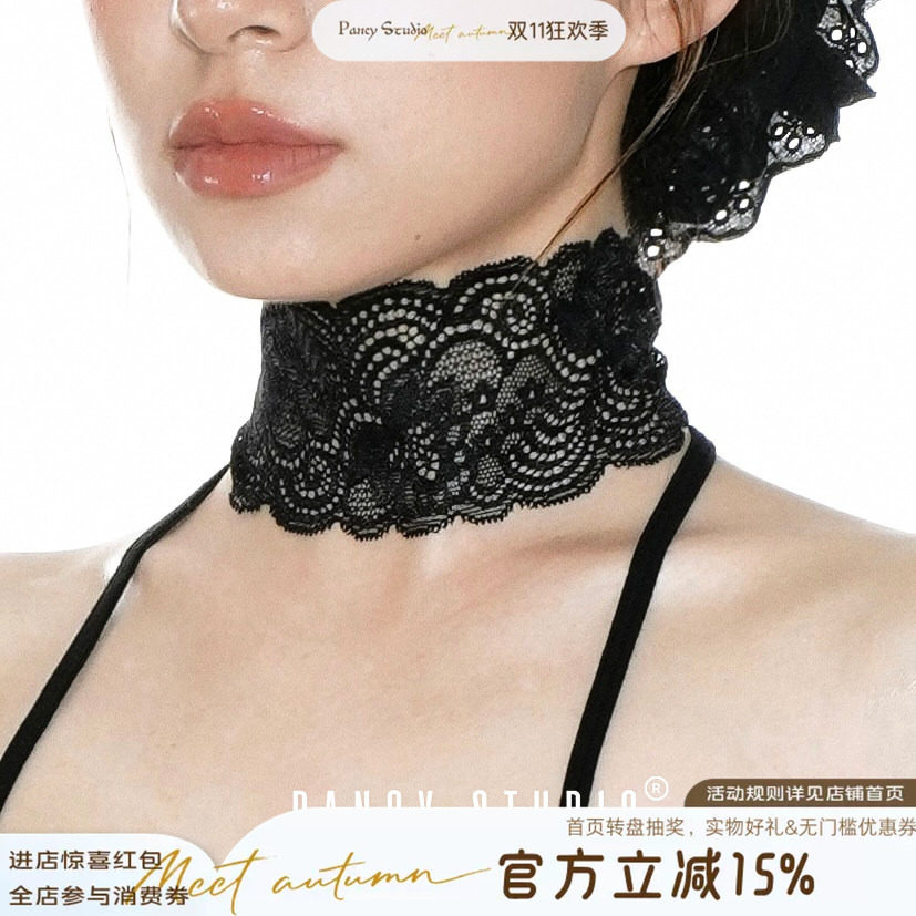 PANCY优雅蕾丝弹力项圈颈饰纯欲花朵项链磁吸绑带choker颈链颈带