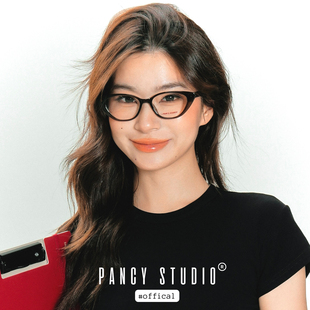 PANCY高智系学姐~方框复古猫眼镜框遮颧骨眼镜架书呆子镜框显脸小