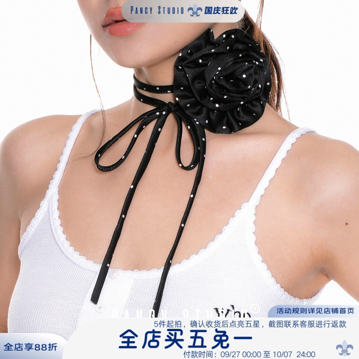 波点纯欲玫瑰花项链绑带choker