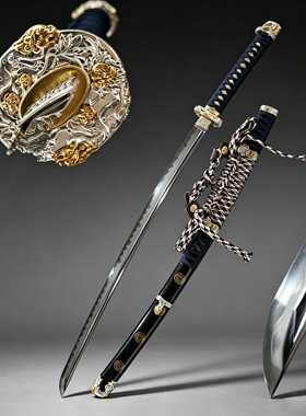 高档手工太刀武士刃长刀一体日本刀花纹钢覆土烧刃居合道未开刃
