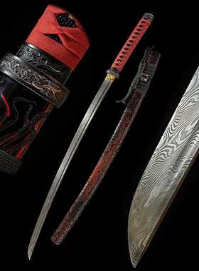 大马士革katana日式打刀龙纹漆鞘武士刃居合收藏刀剑摆件未开刃