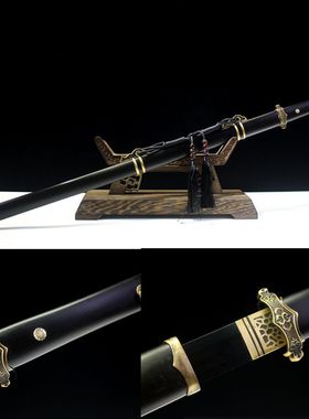 龙泉刀剑手工一体锻打纯铜乌木鞘