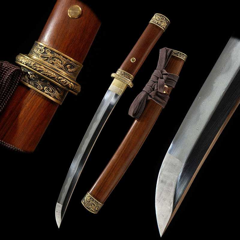 手工大马士革胁差日本刀居合武士短刀剑龙泉兵器Wakizashi未开刃
