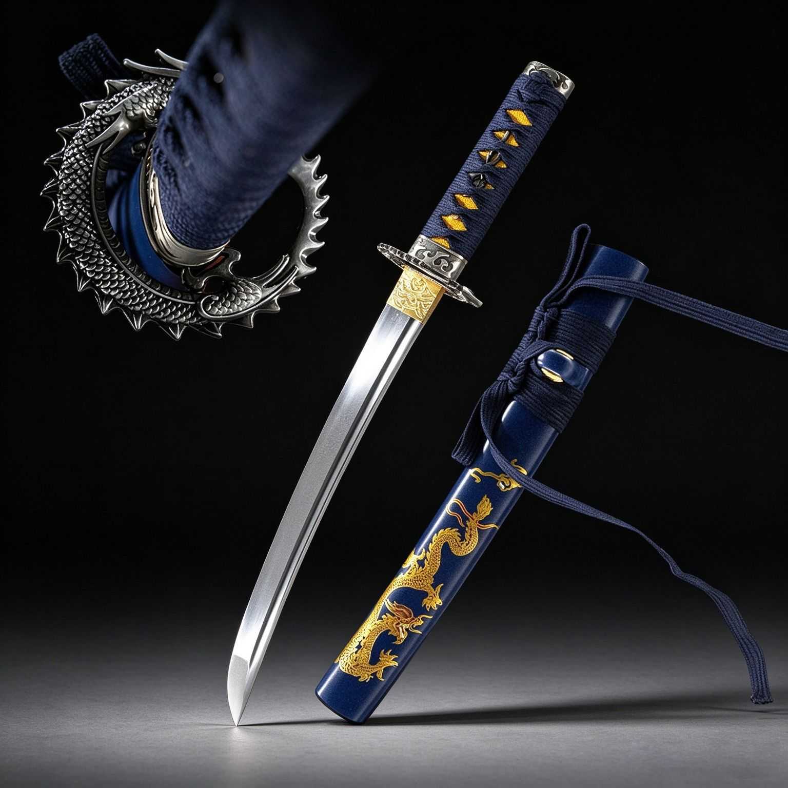 日式胁差短刀手工一体日本刀收藏龙泉刀剑武士道Wakizashi未开刃