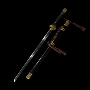 龙泉市周匠剑庄锻打花纹钢覆土烧刃唐刀纯铜装具黑檀木横刀未开刃