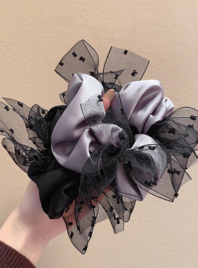 欧根纱波点大肠发圈女气质蝴蝶结扎头发头绳高级感发饰紫色发绳